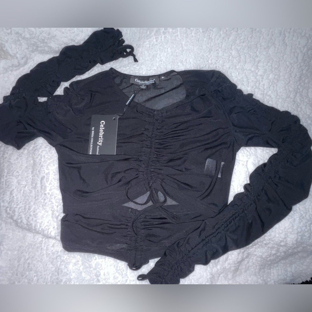Sexy Sheer Long Sleeve Top Celebrity By Hera Collection Blouse Small
